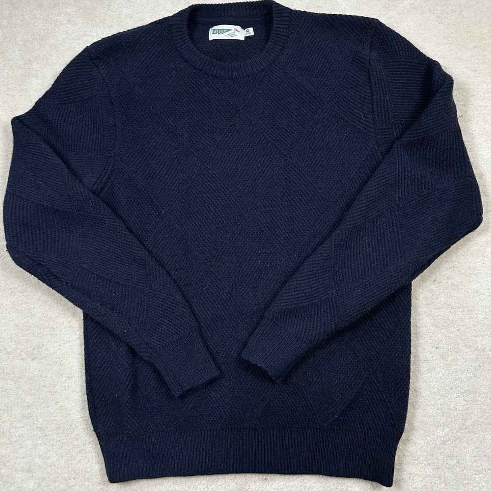 Wellen Huckberry Sweater Men's Medium Blue Long Sleeve Wool Crewneck Knit